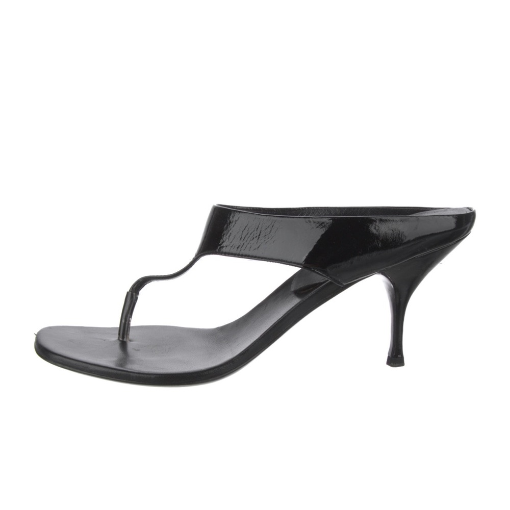 Prada Black Patent Leather T-Strap Sandals